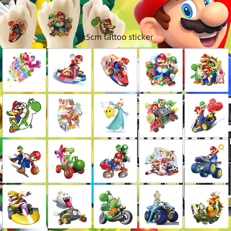 5x 5 Super Mary Game Tattoo Stickers 20 Cartoon Tattoo Stickers Water Transfer Disposable Tattoo Stickers