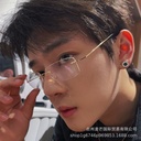 gold rimless small square ultra-light men's Korean fashion glasses with myopia degree anti-blue light women