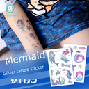 Rikalong cartoon glitter mermaid tattoo stickers waterproof butterfly children tattoo stickers