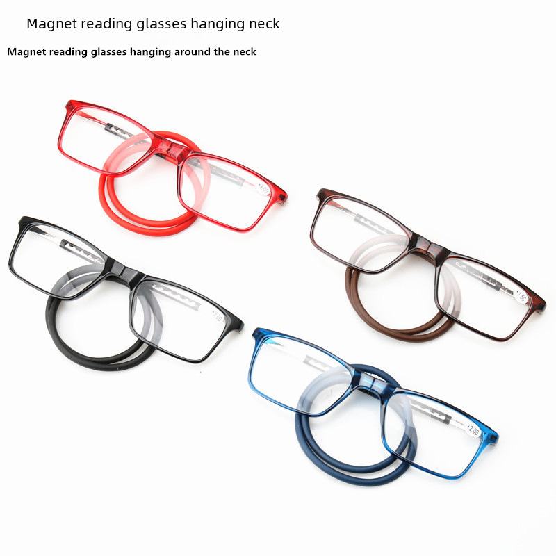 fashion hanging neck reading glasses magnet square convenient reading old man Mirror HD PC