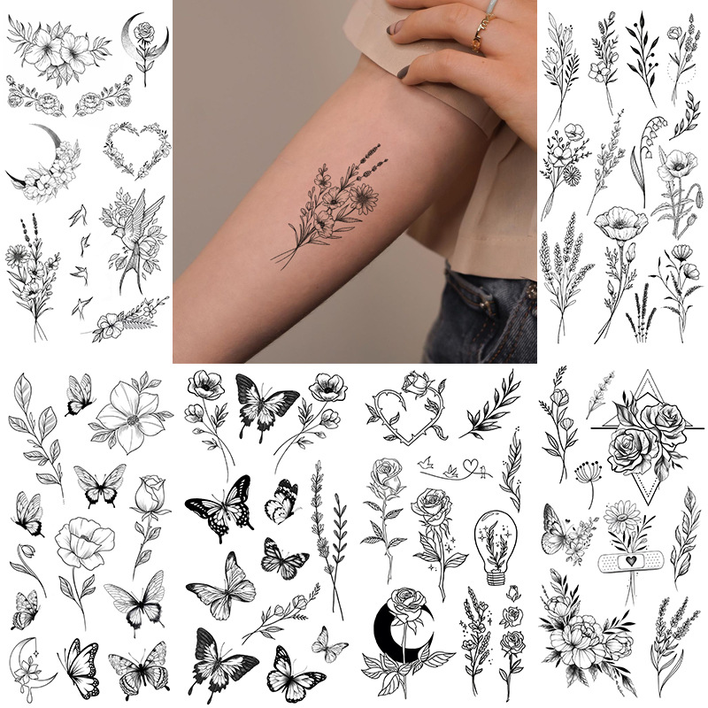 Plain Flower tattoo Sticker Animal tattoo Sticker Black tattoo Sticker Waterproof tattoo Sticker