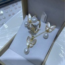 Fritillaria Inlaid Bow Natural Freshwater Pearl Set Women's Summer 8-9mm French Light Luxury Collarbone Chain Earrings