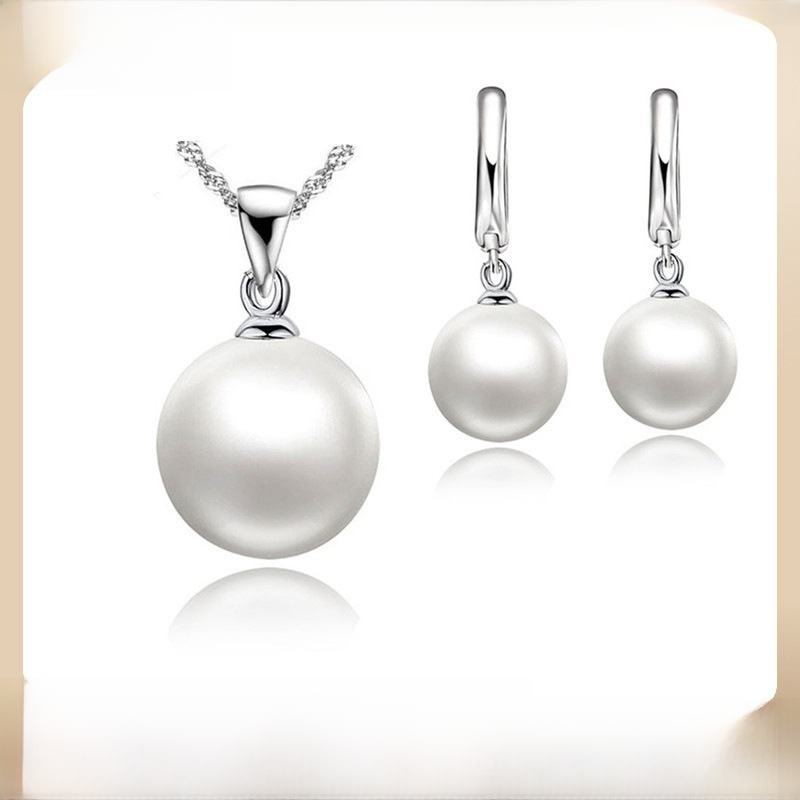 S925 10mm Pearl Earrings Water Wave Chain Tassel Pearl Set Earrings Necklace