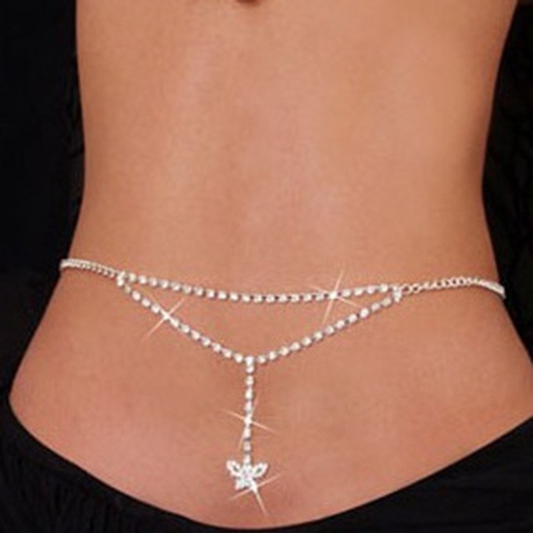 Sweet Cool Street Shot Fashion All-match Beach Diamond-studded Waist Accessories Full Diamond Shiny Sexy Women's Waist Chain