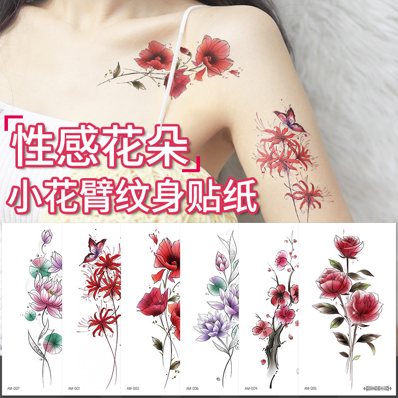 Flower Arm Tattoo Sticker Waterproof Women's Lasting Sexy Collarbone Chest Tattoo Sticker Cross Border Spot