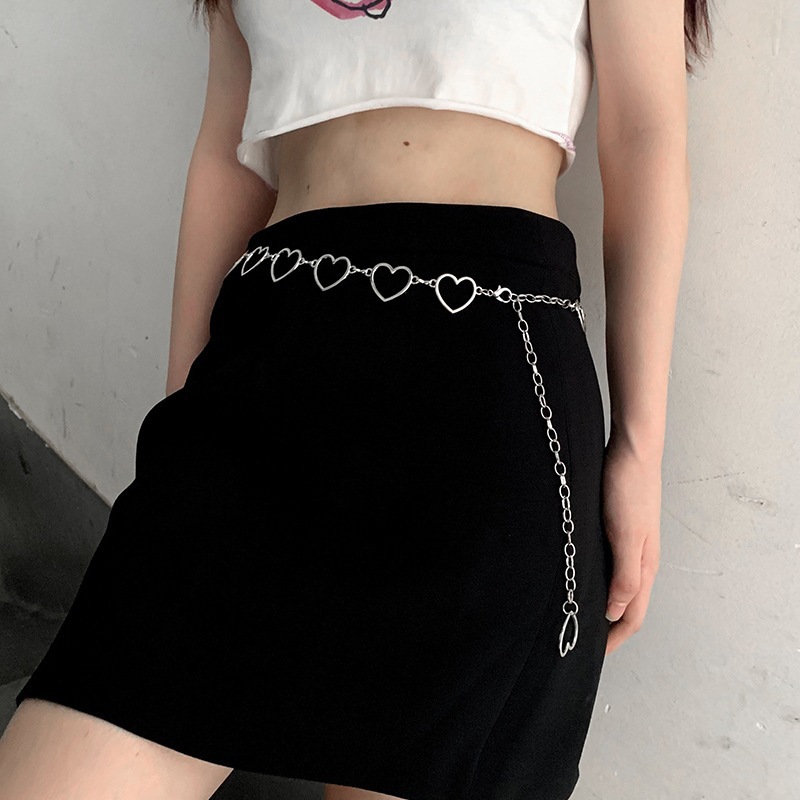 jewelry simple all-match hollow heart super large peach heart waist decoration cold style hip hop pants chain waist chain