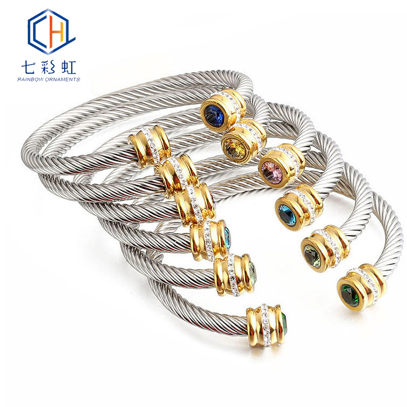 titanium steel bracelet female colorful diamond silver jewelry factory supply stone gold plated stainless steel hand