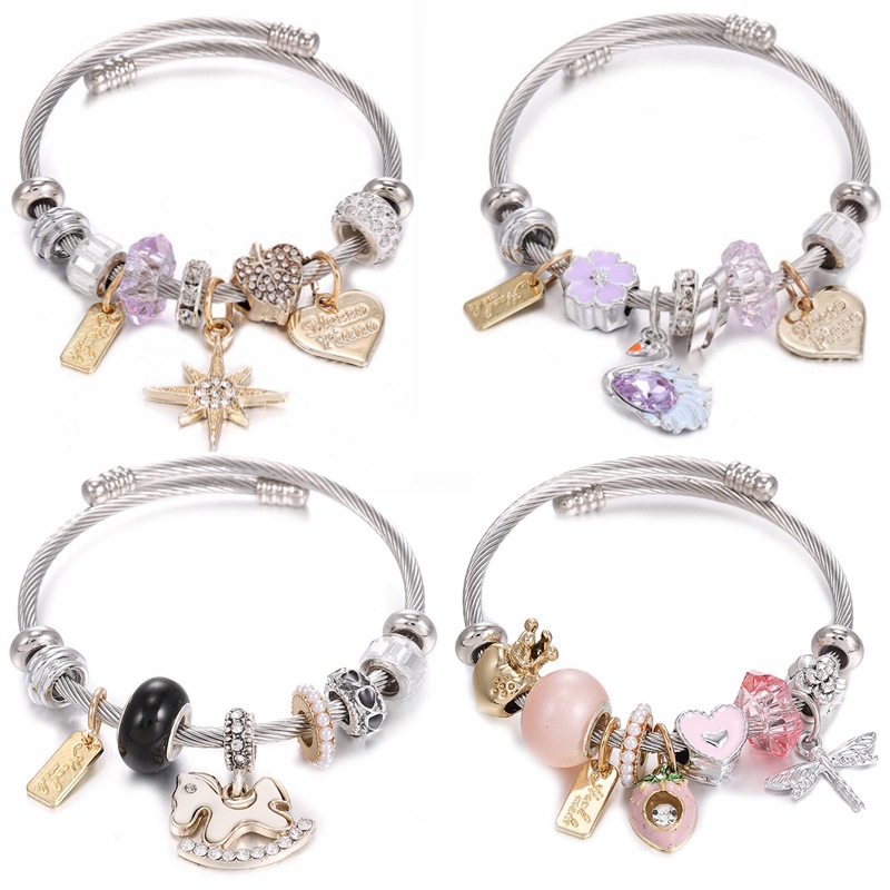 DIY stainless steel titanium steel bracelet gold eight Mans star Pink Love Crown pony beaded bracelet jewelry