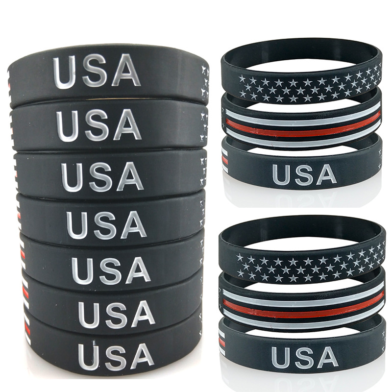 USA Flag Silicone Bracelet Independence Day Commemorative Rubber Wristband Simple Men's and Women's Soft Rubber Bracelet Bracelet USA Cross Border