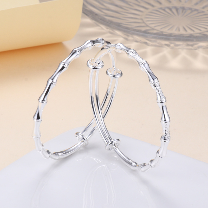 Simple Fashion Silver Plated Bamboo Bracelet Push-pull Bracelet High Rise Silver Bracelet Bone Bamboo Bracelet Women's Bracelet