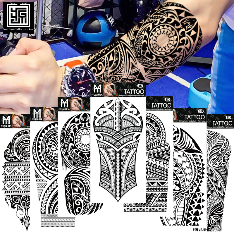 Yuanhua waterproof tattoo stickers factory spot wolf head totem Arabic text tattoo stickers supply