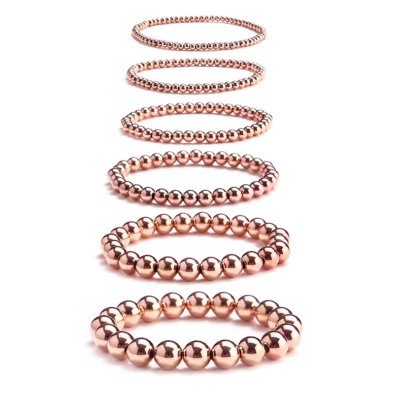 Metal stainless steel hand jewelry vacuum furnace plating rose gold waterproof not easy to fade beads elastic bracelet