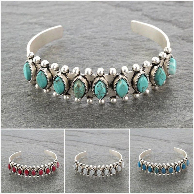 Bohemian Style Natural Turquoise Bracelet Explosions Retro Pattern Bracelet Bracelet for Women