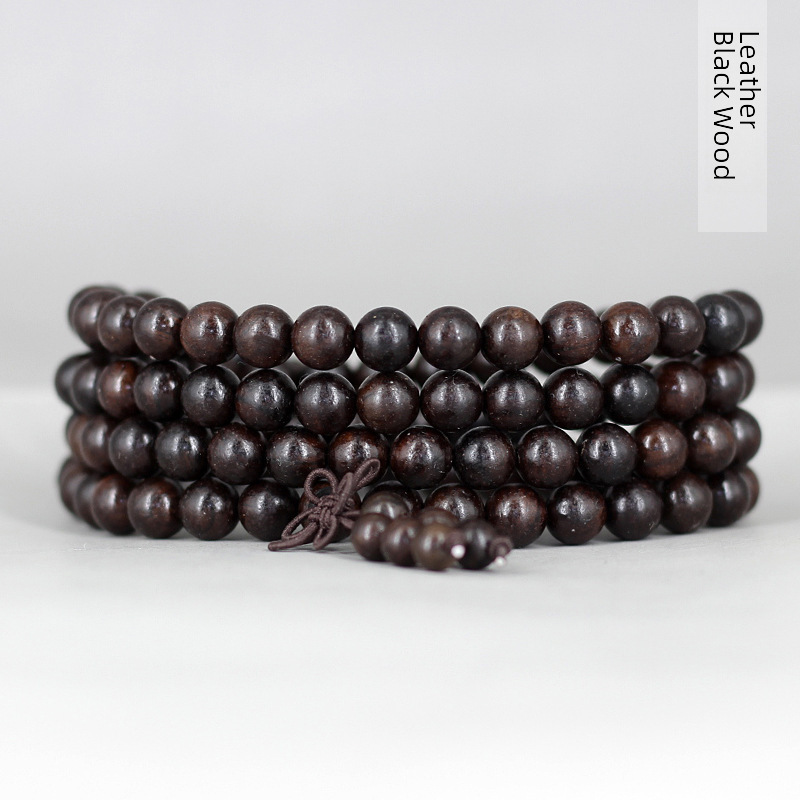 Factory supply leather black wood leather gray Vietnam agarwood Buddha beads bracelet 8mm6mm