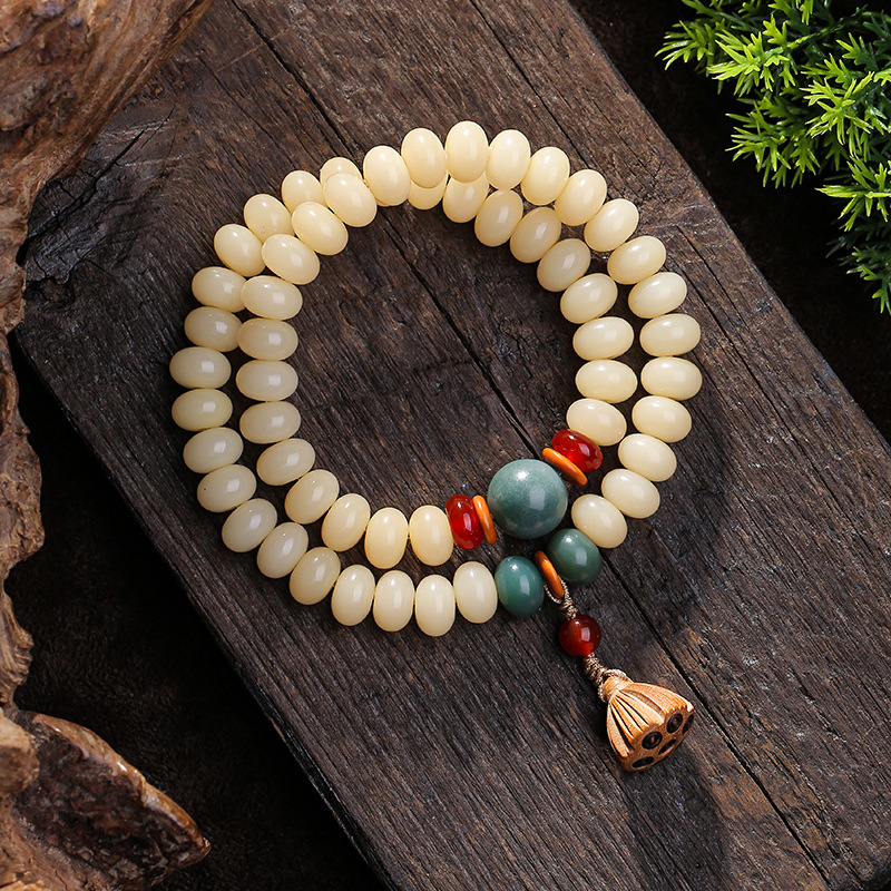 Shake sound with natural jade Bodhi root double circle bracelet text play beads beads Bodhi bracelet