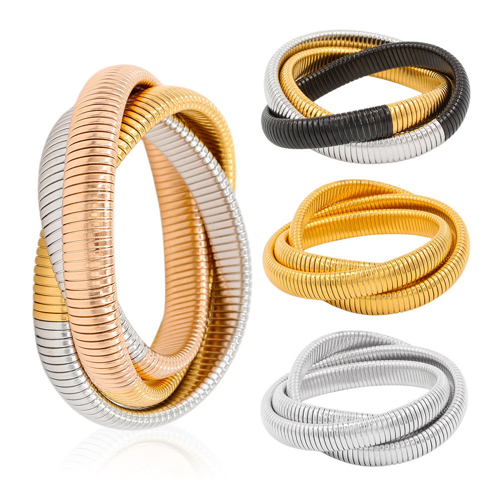 three-layer elastic bracelet stainless steel 18K gold-plated bracelet HipHop element Jewelry wire diameter 12MM