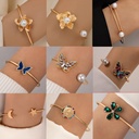 Korean Style Petal Pearl Open Bracelet Elegant Fresh Fashion Three-dimensional Flower with Pearl Single Bracelet for Women