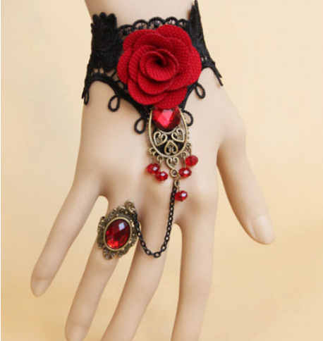 Women's bracelet Retro Red Rose Metal Flower Vine Crystal Lolita temperament lace bracelet