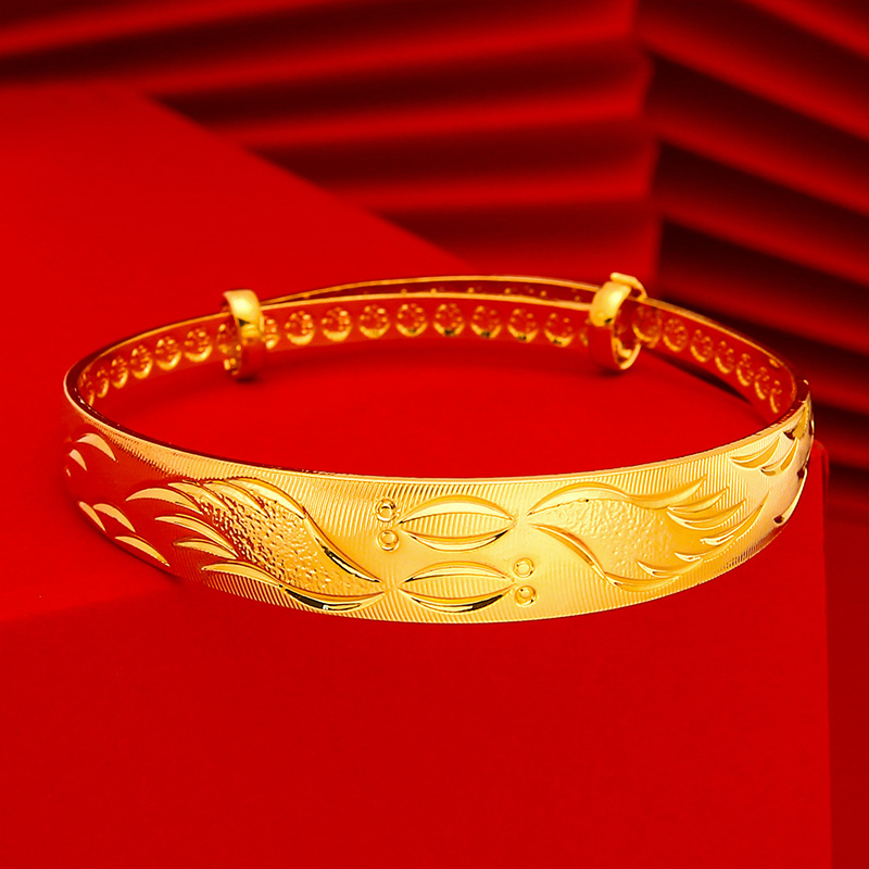 Vietnam sand gold jewelry women's Dragon and Phoenix star bracelet push-pull adjustable sand gold copper gold-plated bracelet