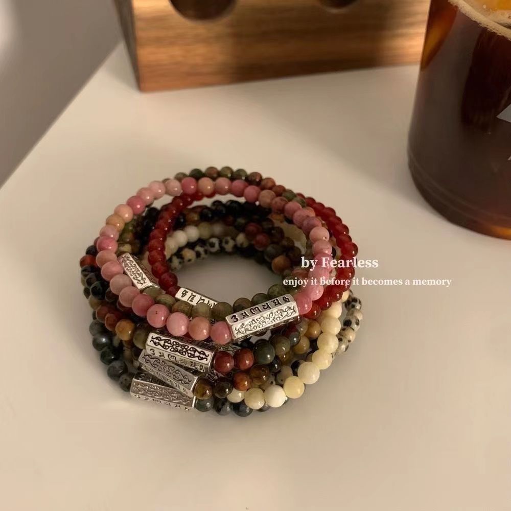 Genuine goods extremely fine natural rainbow tourmaline bracelet homemade elastic rope stacked texture gift female lucky blessing