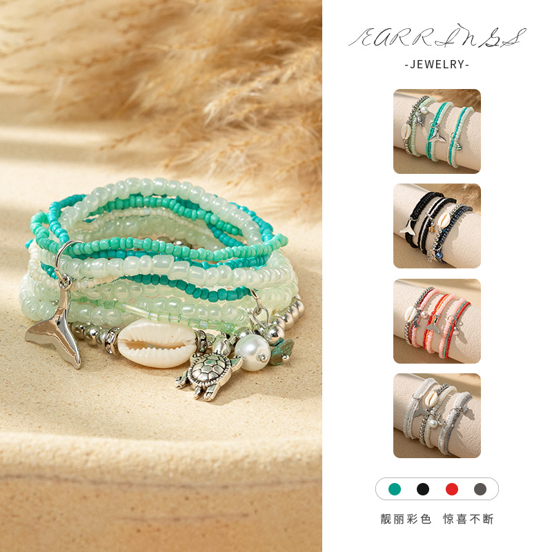 ins Ocean style stacked rice beads bracelet female niche design sense bohemian bracelet suit fashion factory