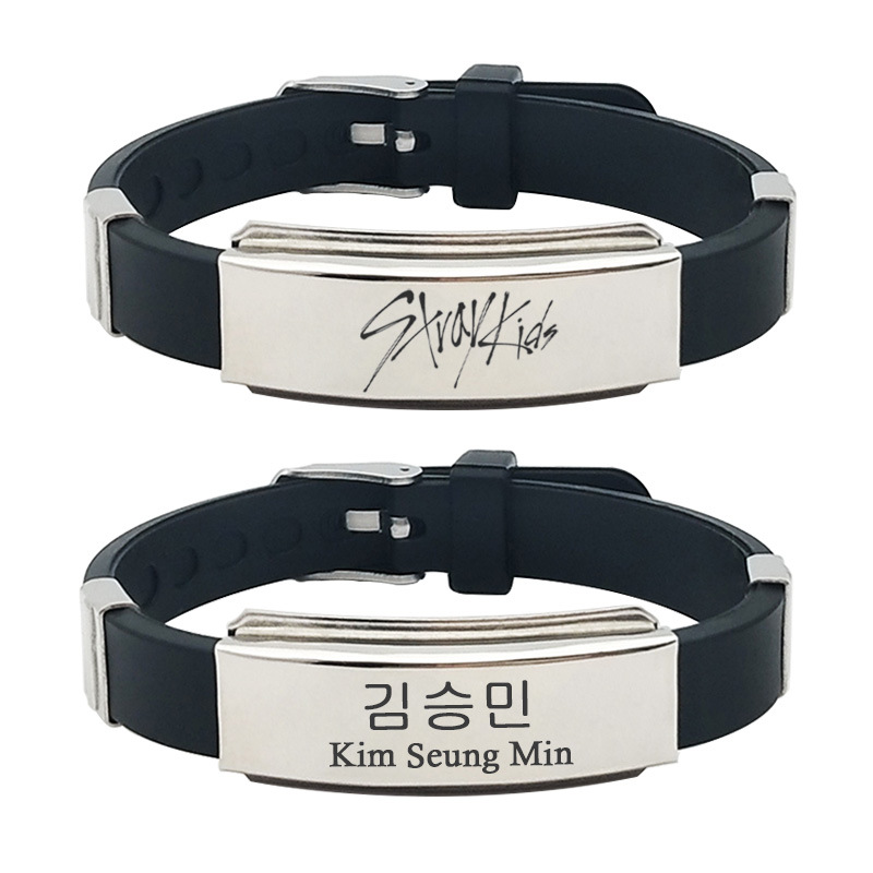 foreign Bell jewelry JYP group stray kids stainless steel silicone bracelet engraved logo bracelet