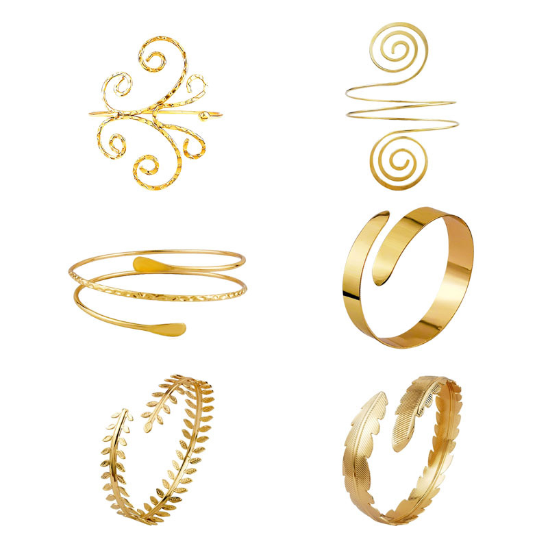 Explosions Personality Metal Six-piece Arm Ring Winding Feather Arm Ring Leaf Arm Ring Set