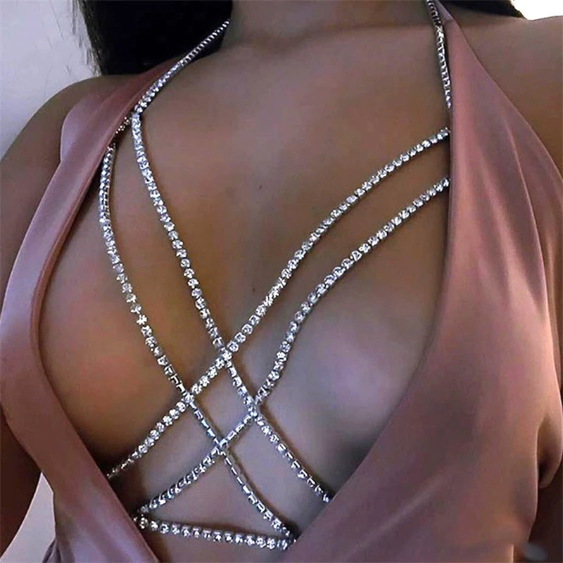 sexy chest chain cross rhinestone sexy bohemian beach necklace cross body chain generation hair