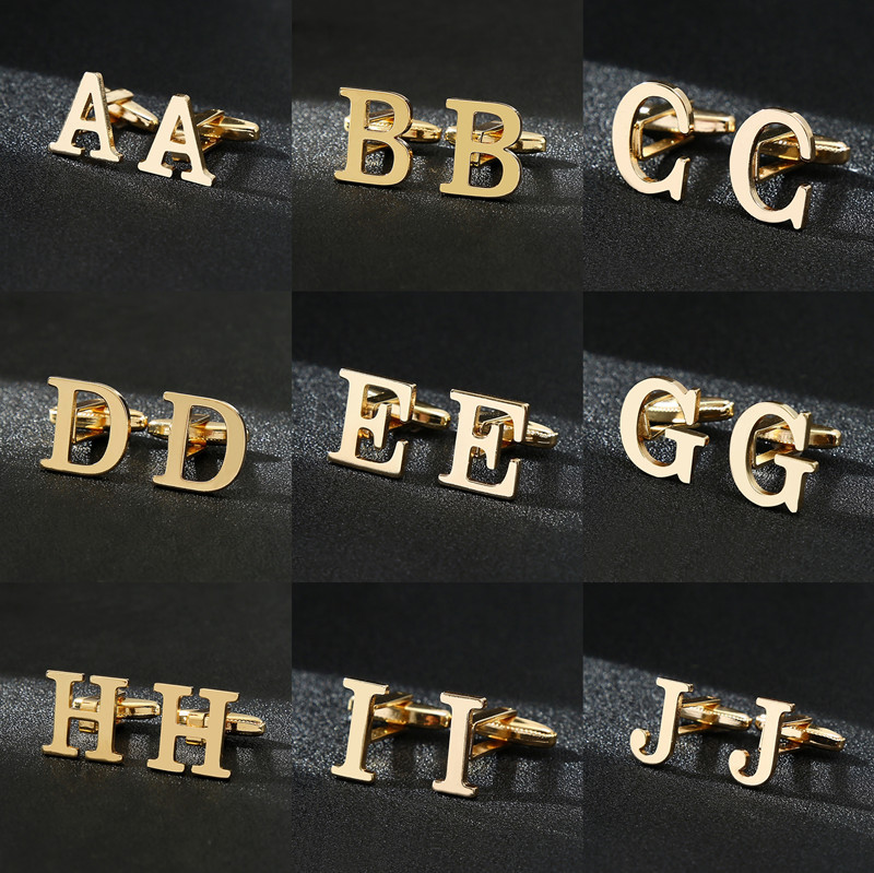 Gold 26 English letters smooth men's cuff manufacturers creative French shirt cufflinks