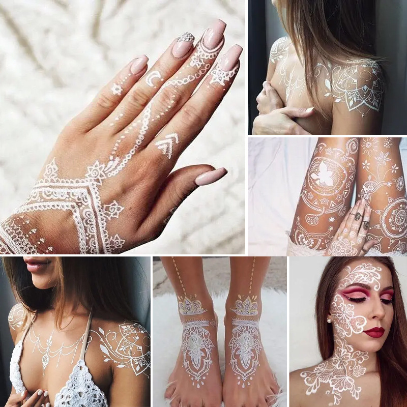 Zhengxiang Cross Border White Lace tattoo Sticker 3D Waterproof Henna tattoo Arab Bride Wedding Festival