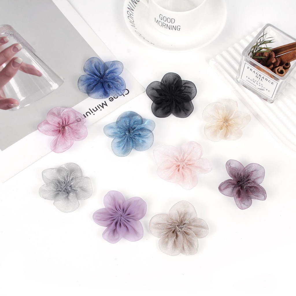 Organza Flower Clamp Accessories diy Flower Heart Hairpin Semi-finished Accessories Three-dimensional Earrings Fabric Jewelry Accessories