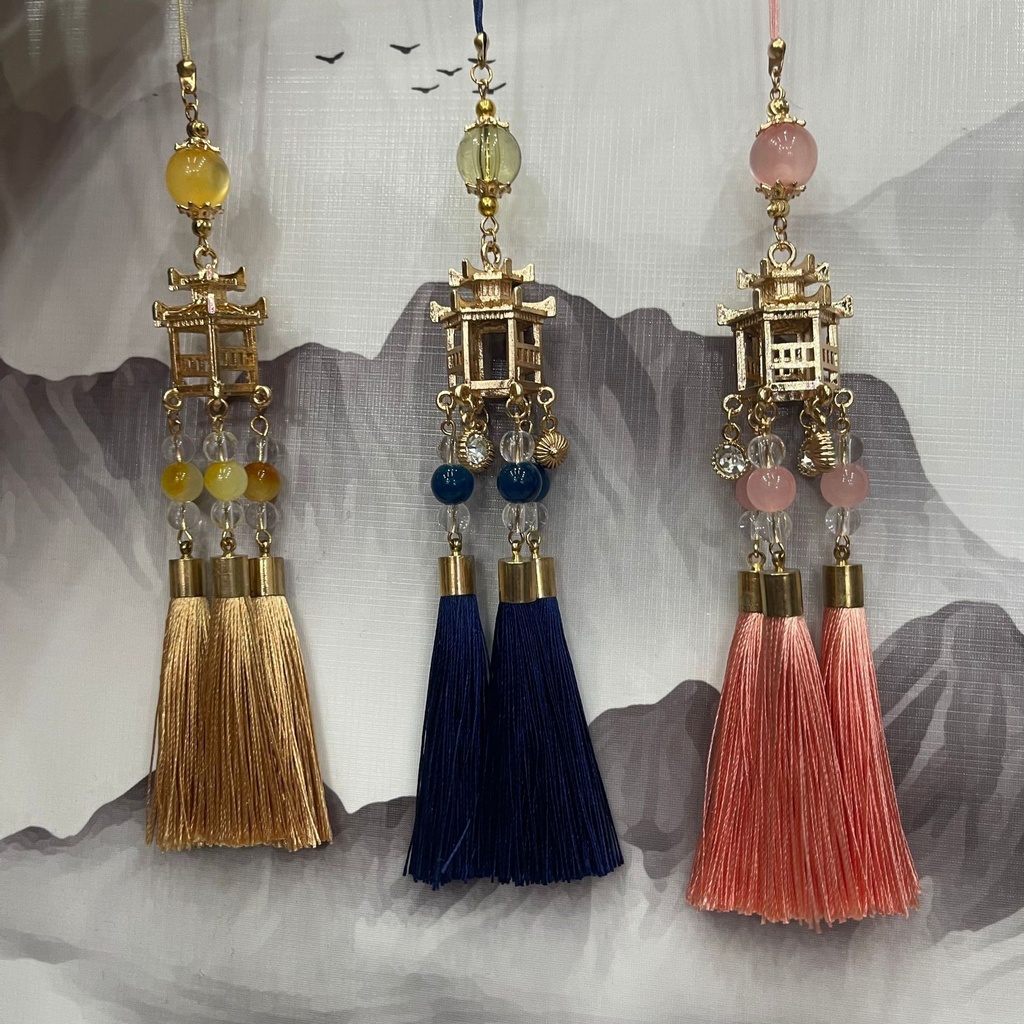 National Dynasty Original Alloy Small Pavilion Small Room Accessories Tassel Antique Jewelry Car Key Flap Hanfu Hanging Ornaments