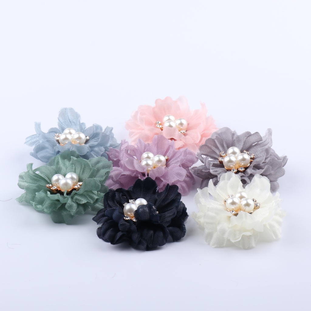 Cloth flower factory Pearl mesh fabric flower hairpin hair accessories decoration DIY hand simulation crystal yarn fake flower accessories