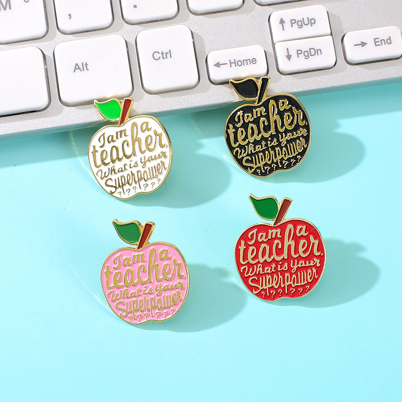 creative personalized teacher gift alloy brooch personalized letter four-color Apple brooch pin badge