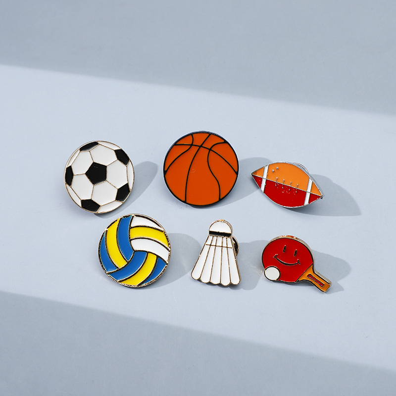 Football Cartoon Brooch Basketball Badminton Oil Dropping Metal Personality Badge Japanese ins Men's and Women's Clothes Bag Accessories