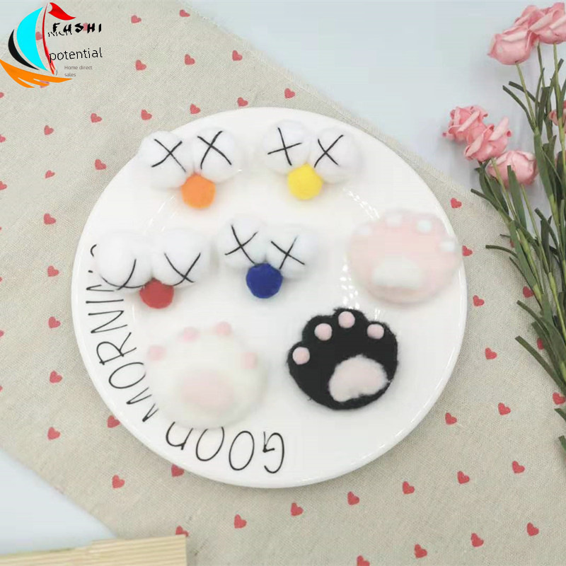 Popular cartoon plush accessories cute cat claw stereo eyes diy soft cute hair accessories brooch Accessories