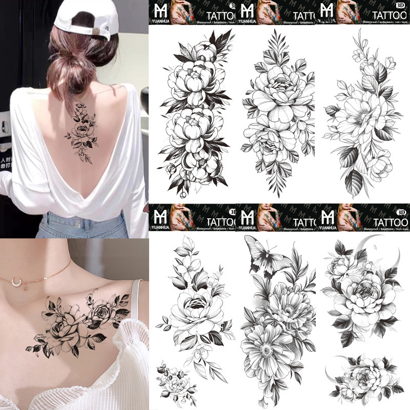 Plain flower tattoo stickers waterproof tattoo stickers realistic social Rose factory dark tattoo stickers