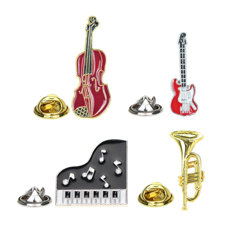 creative trend zinc alloy guitar badge spot drop oil retro violin piano musical instrument brooch