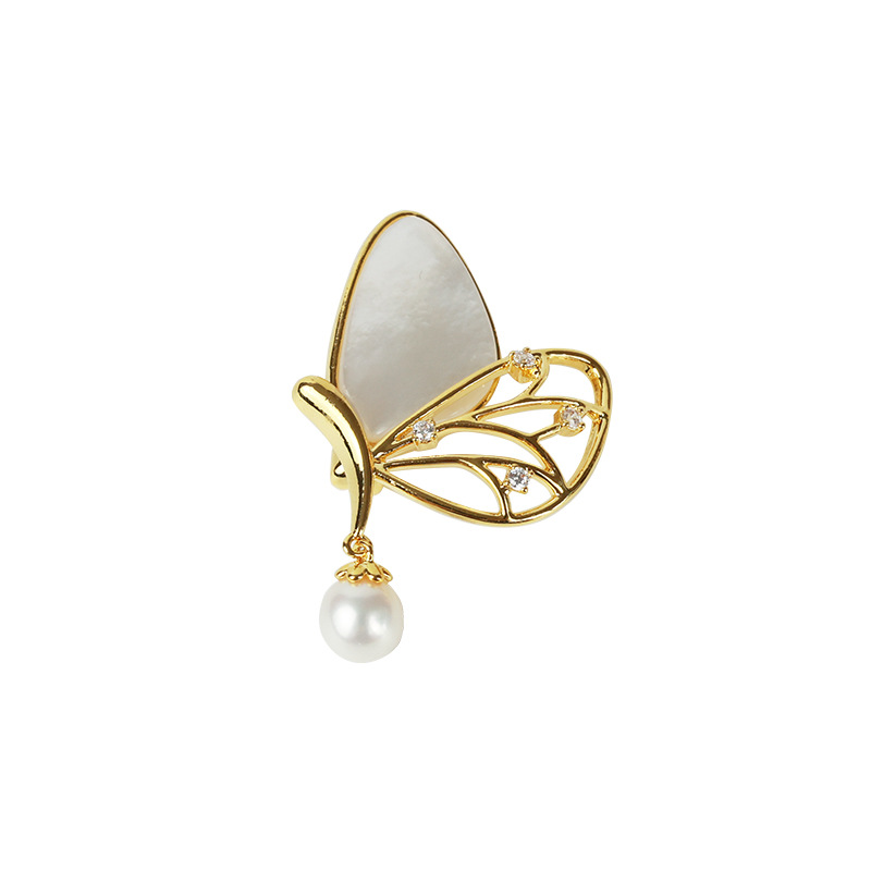 Butterfly pearl brooch high-grade imitation fritillary female exquisite autumn and winter Fashion suit pin accessories