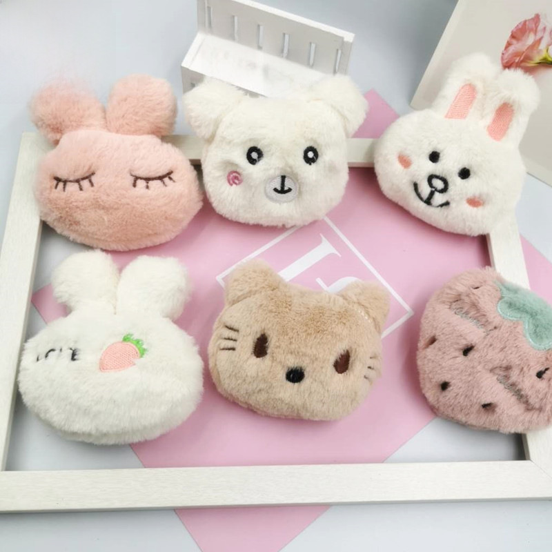 Cartoon plush doll brooch cute rabbit Bear Cat soft cute shape cotton filled cartoon animal head