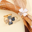 All-match high-grade natural pearl shell silk scarf buckle ring rhinestone four-leaf clover small square scarf buckle bow artifact