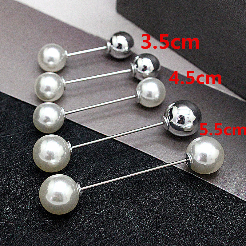 Simple fashion practical double head pearl one word pin brooch anti-light V collar pin shirt buckle women