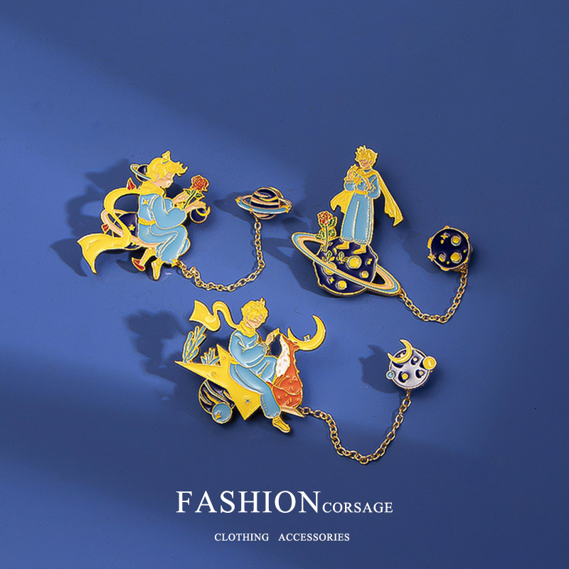 Little Prince Series Gift Chain Year Brooch ins Trendy Little Prince Rose Metal Badge Pin Jewelry Men