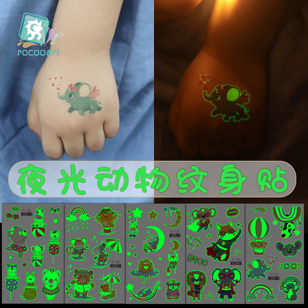 Ricklon Luminous Animal tattoo Sticker Waterproof Cartoon Tiger Children tattoo Sticker