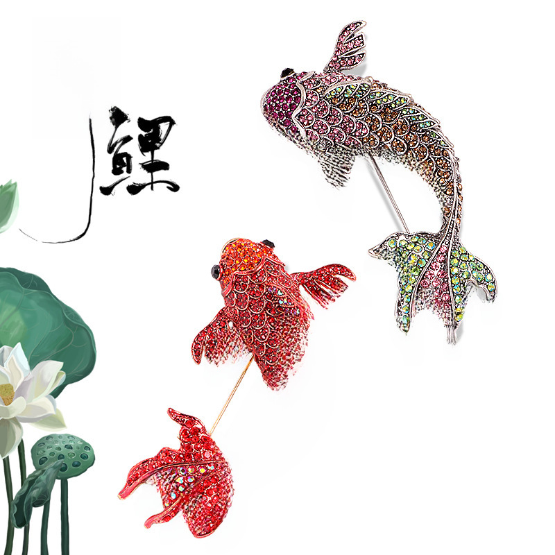 Explosions High-end Corsage Chinese Style Red Koi Rhinestone Brooch Pin Coat Suit Carp Festival Brooch