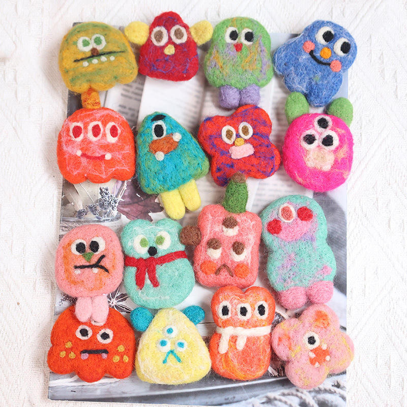 ins style cute wool felt brooch girl heart cartoon monster pin animal plush clothing accessories poke music