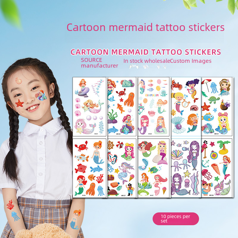 Strict selection spot mermaid tattoo stickers waterproof sweat-proof children's cartoon stickers dream princess tattoo stickers