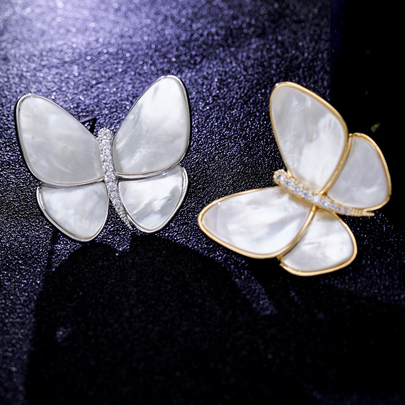 Cocoon-Breaking Butterfly Natural Shell Zircon Light Luxury Clothing Corsage Women's Elegant Anti-Light Pin Mother Shell Butterfly Brooch