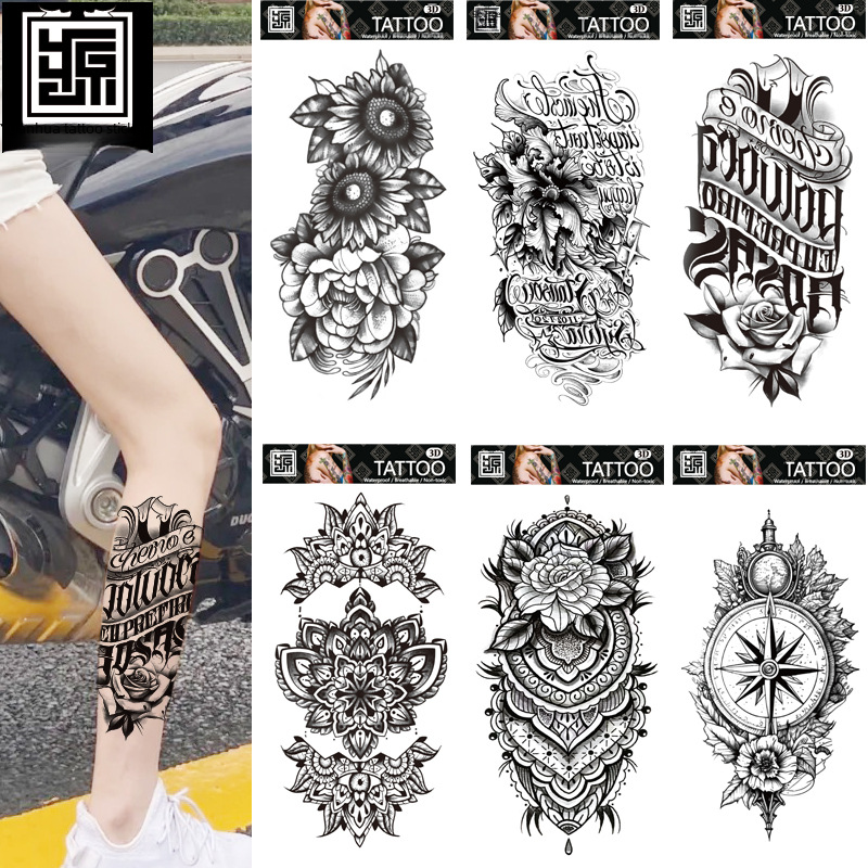 Yuanhua waterproof tattoo stickers factory spot wolf head totem Arabic text tattoo stickers supply