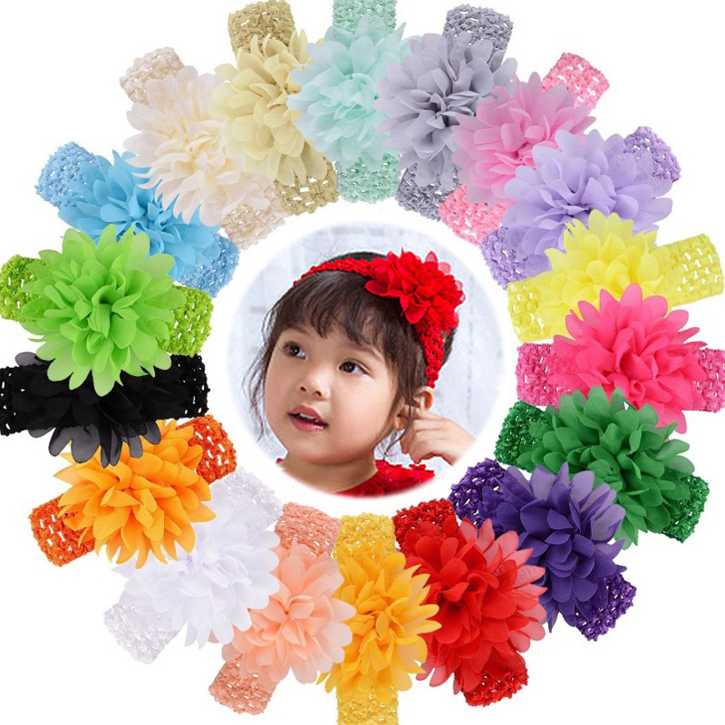 Hot Selling Children's Hair Band Hair Band Grid Hair Band Plus Chiffon Flower Baby Headband Baby Hair Accessories